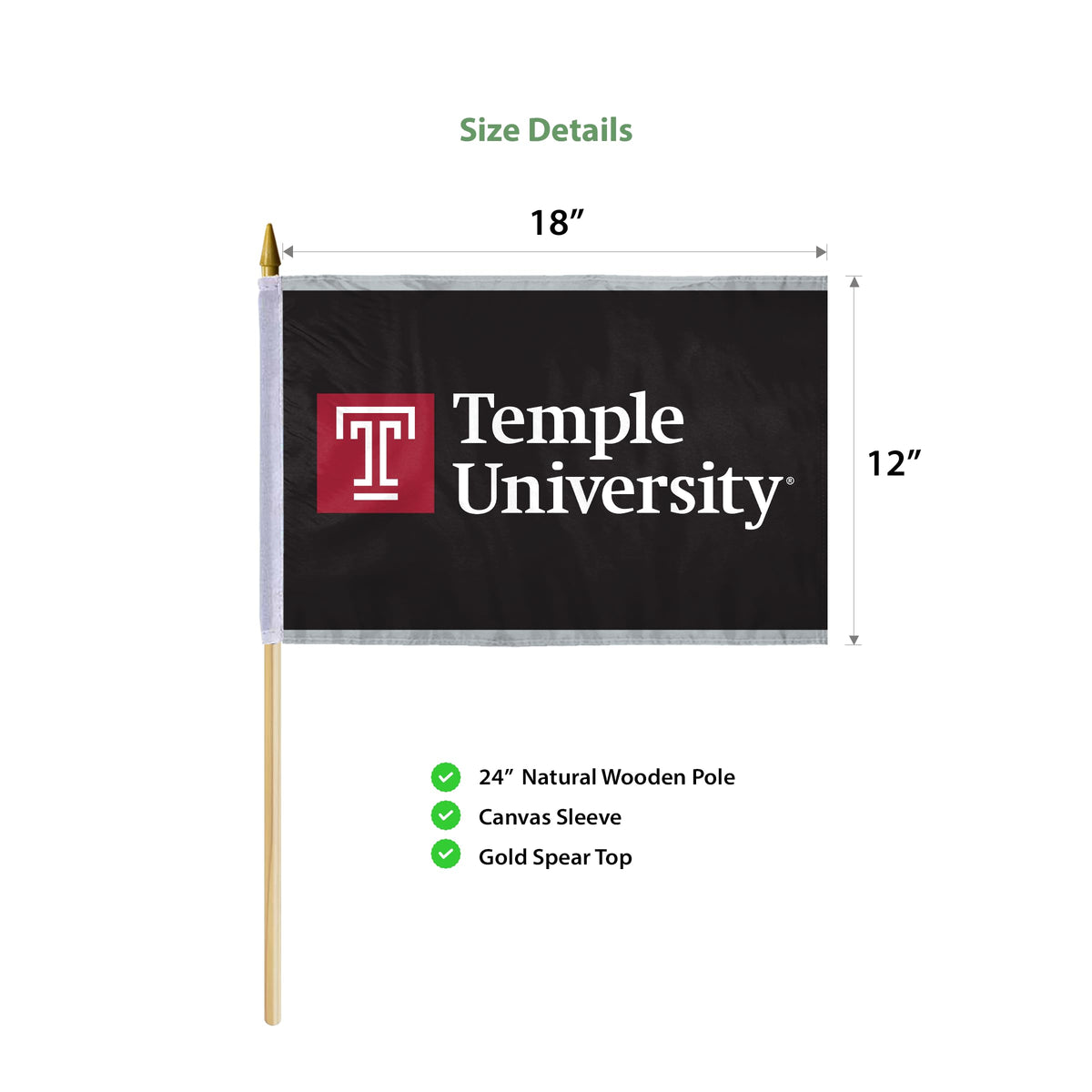 AGAS Temple University - 12x18in Stick Flags