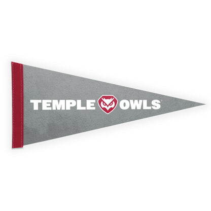 AGAS Temple University Owls Text and Owl Logo Felt Pennant 12 x 30 inch – Single Sided Printed Acrylic Stiff Felt – Officially Licensed NCAA Product – Temple Owls Wall Pennant with 1 inch Header and Heat Cut Edges Individually Bagged