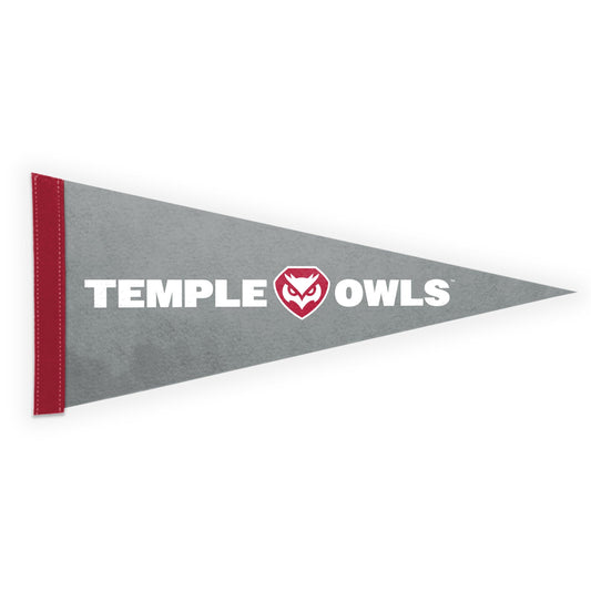 AGAS Temple University Owls Text and Owl Logo Felt Pennant 12 x 30 inch – Single Sided Printed Acrylic Stiff Felt – Officially Licensed NCAA Product – Temple Owls Wall Pennant with 1 inch Header and Heat Cut Edges Individually Bagged