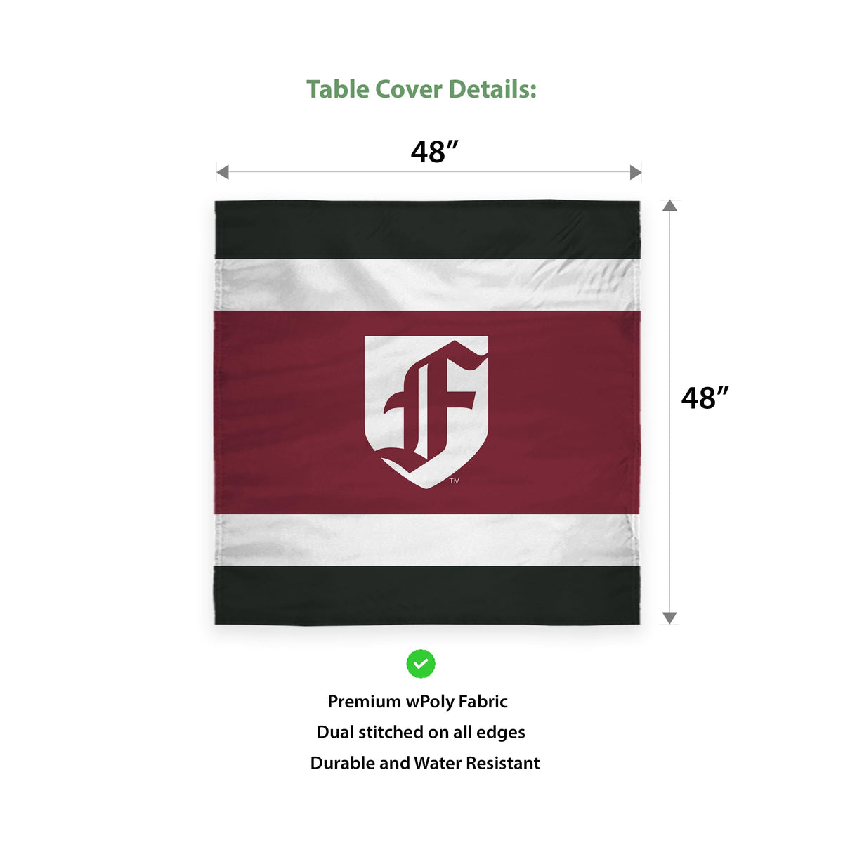 AGAS Fordham University Table Cover 48 x 48 inch – Single Sided Printed Wrap Knitted Polyester Fordham Rams Tablecloth with F Logo – Official NCAA Product – Fordham University Square Table Cover