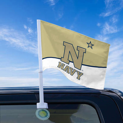AGAS Naval Academy Flag for Car 12x16 Inch, N* Logo, Licensed USNA N-Star Car Window Flag - 17" Flex Pole, Single Reverse Printed Polyester