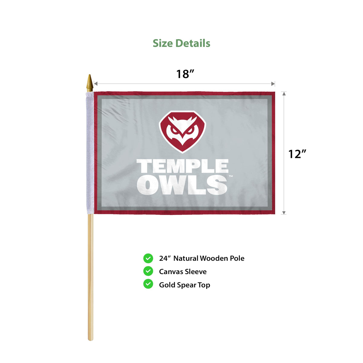 AGAS Temple University - 12x18in Stick Flags