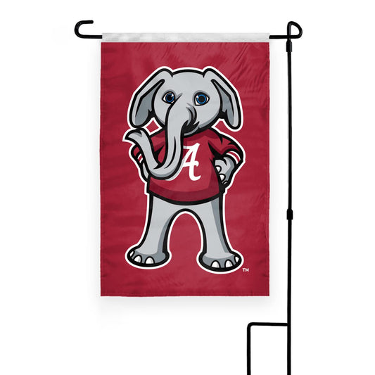Alabama University Crimson Tide Big AL Mascot Garden Flags - 12x18 inch Double-Layered Printed Polyester with 12" Nylon Pole Sleeve - NCAA Licensed Alabama Big Al Mascot Garden Flag