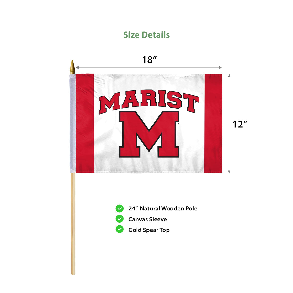 Marist University Stick Flag 12 x 18 inch