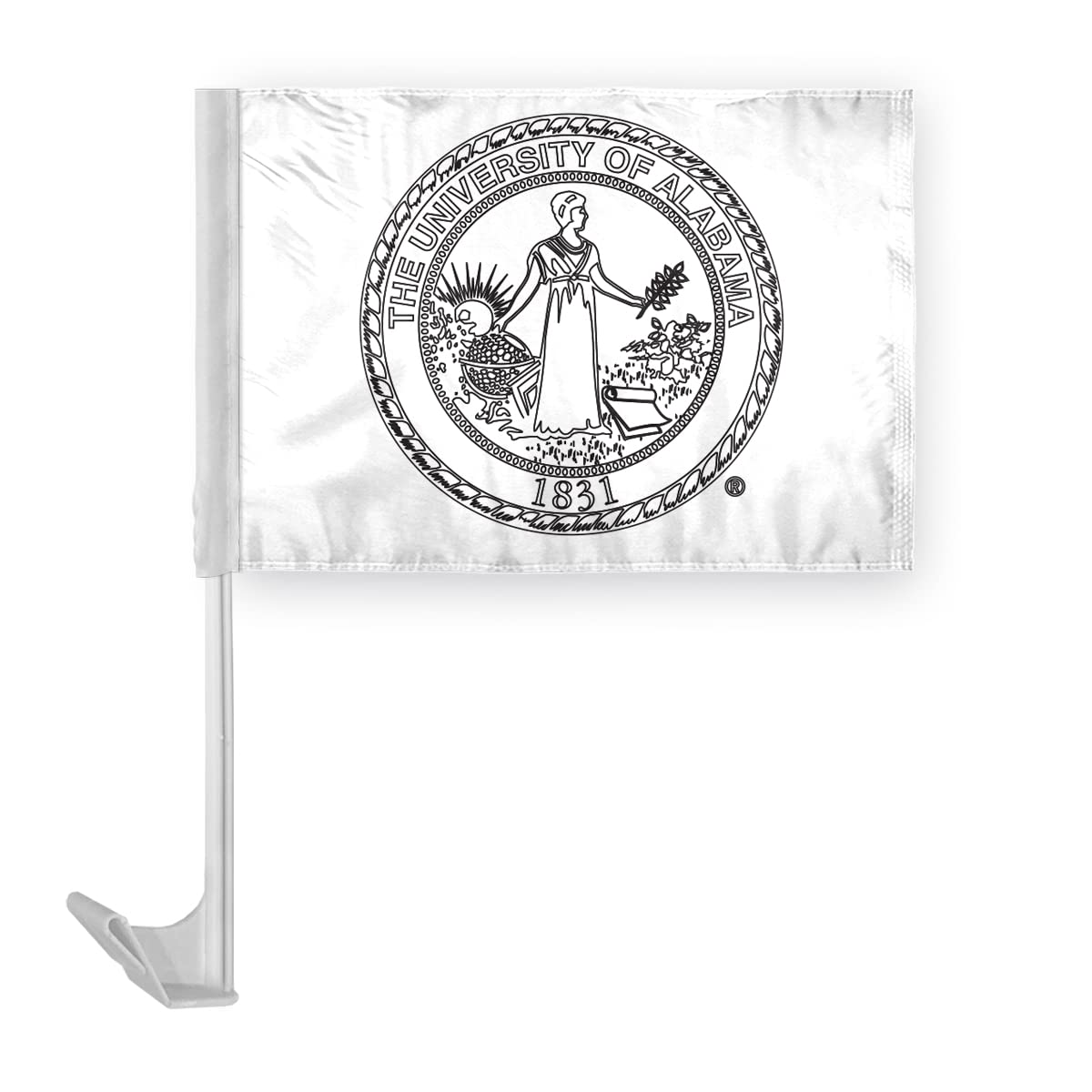 AGAS Alabama University Seal Car Flags - 7.5x10.5 inch Double-Layered Printed Wrap Knitted Polyester - 13" Flexible Plastic Pole for Attaching to Vehicle Window - Alabama University Parade Flags