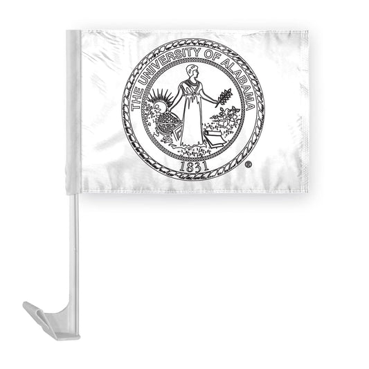 AGAS Alabama University Seal Car Flags - 7.5x10.5 inch Double-Layered Printed Wrap Knitted Polyester - 13" Flexible Plastic Pole for Attaching to Vehicle Window - Alabama University Parade Flags