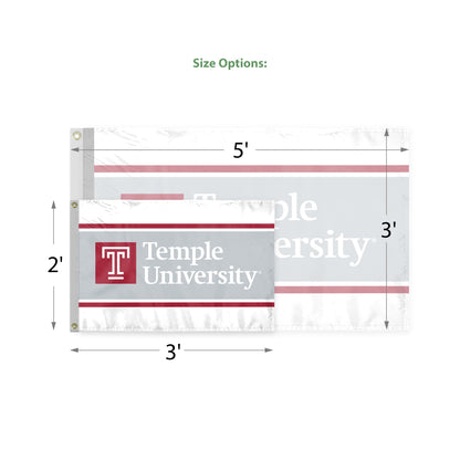 AGAS Temple University T Logo and Text Flag 3 x 5 ft – Single Sided Printed Polyester – Officially Licensed NCAA Product – Temple Owls Outdoor Flag with Brass Grommets and Reinforced Stitched Edges for Indoor Outdoor Display