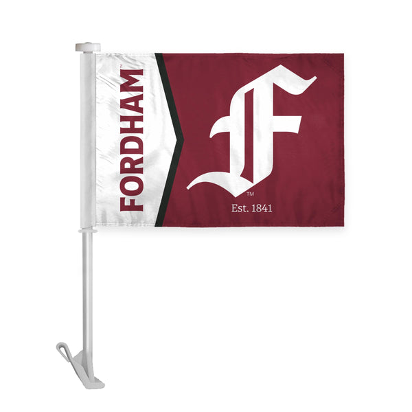 AGAS Fordham University Car Flag 10.5 x 15 inch – Single Sided Printed Wrap Knitted Polyester Fordham Rams Flag with F Logo – Official NCAA Product – Fordham University Vehicle Flag with 19 inch Stiff Pole and 1 inch Sleeve
