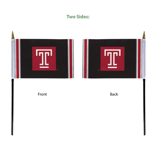 AGAS Temple University Block T Logo Stick Flag 4 x 6 inch – Single Sided Printed Polyester with Bleed Through – Officially Licensed NCAA Product – Temple University Desk Flag with 11 inch Plastic Pole and Black Base