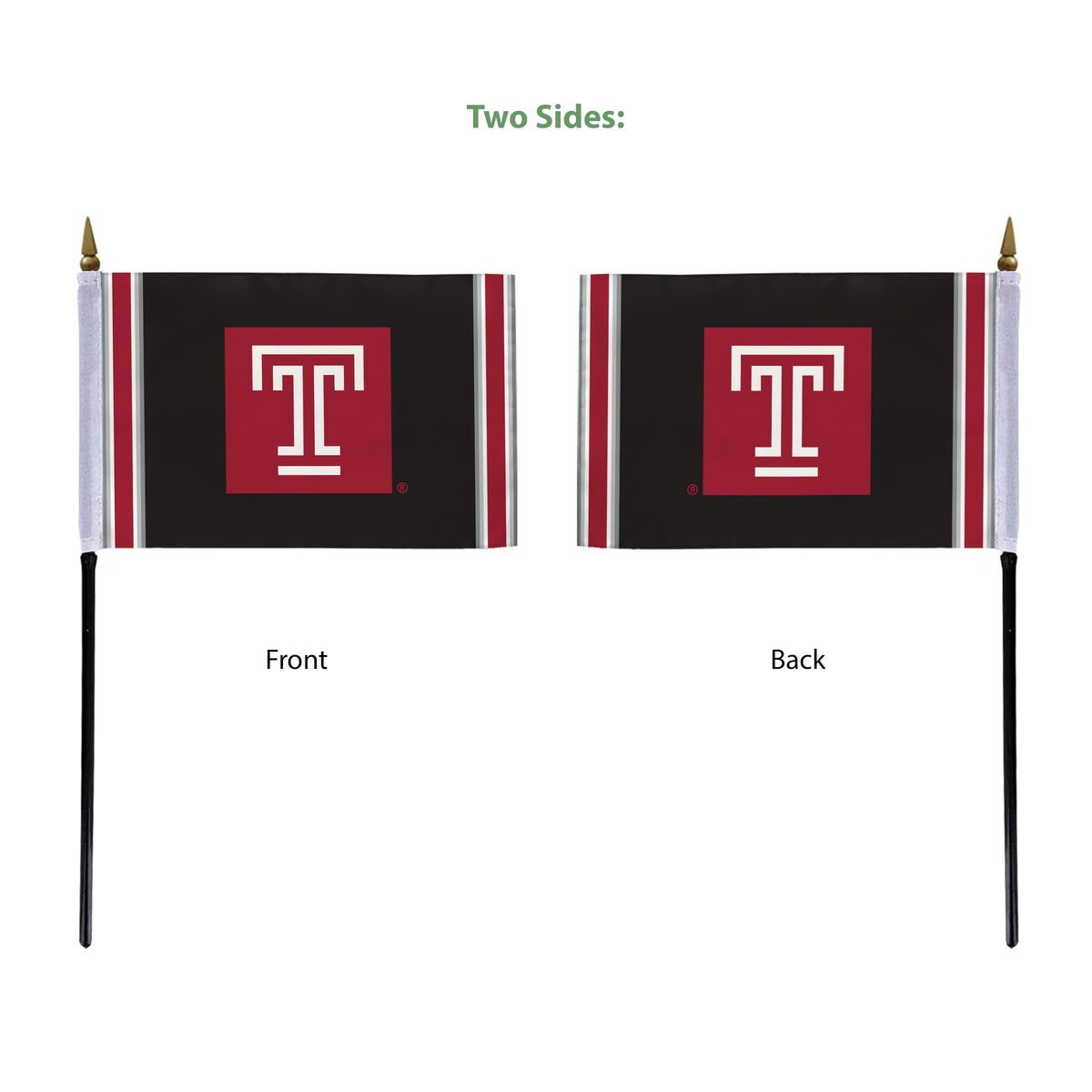 AGAS Temple University Block T Logo Stick Flag 4 x 6 inch – Single Sided Printed Polyester with Bleed Through – Officially Licensed NCAA Product – Temple University Desk Flag with 11 inch Plastic Pole and Black Base