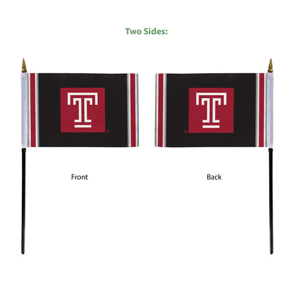 AGAS Temple University Block T Logo Stick Flag 4 x 6 inch – Single Sided Printed Polyester with Bleed Through – Officially Licensed NCAA Product – Temple University Desk Flag with 11 inch Plastic Pole and Black Base