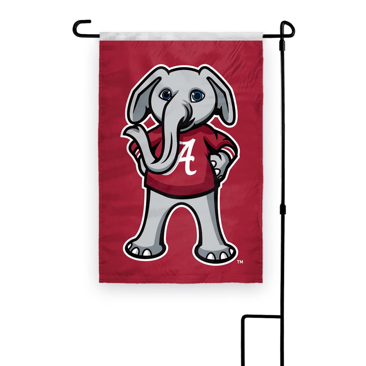 Alabama University Crimson Tide Big AL Mascot Garden Flags - 12x18 inch Printed Wrap Knitted Polyester with 12" Nylon Pole Sleeve - NCAA Licensed Alabama Big Al Mascot Garden Flag