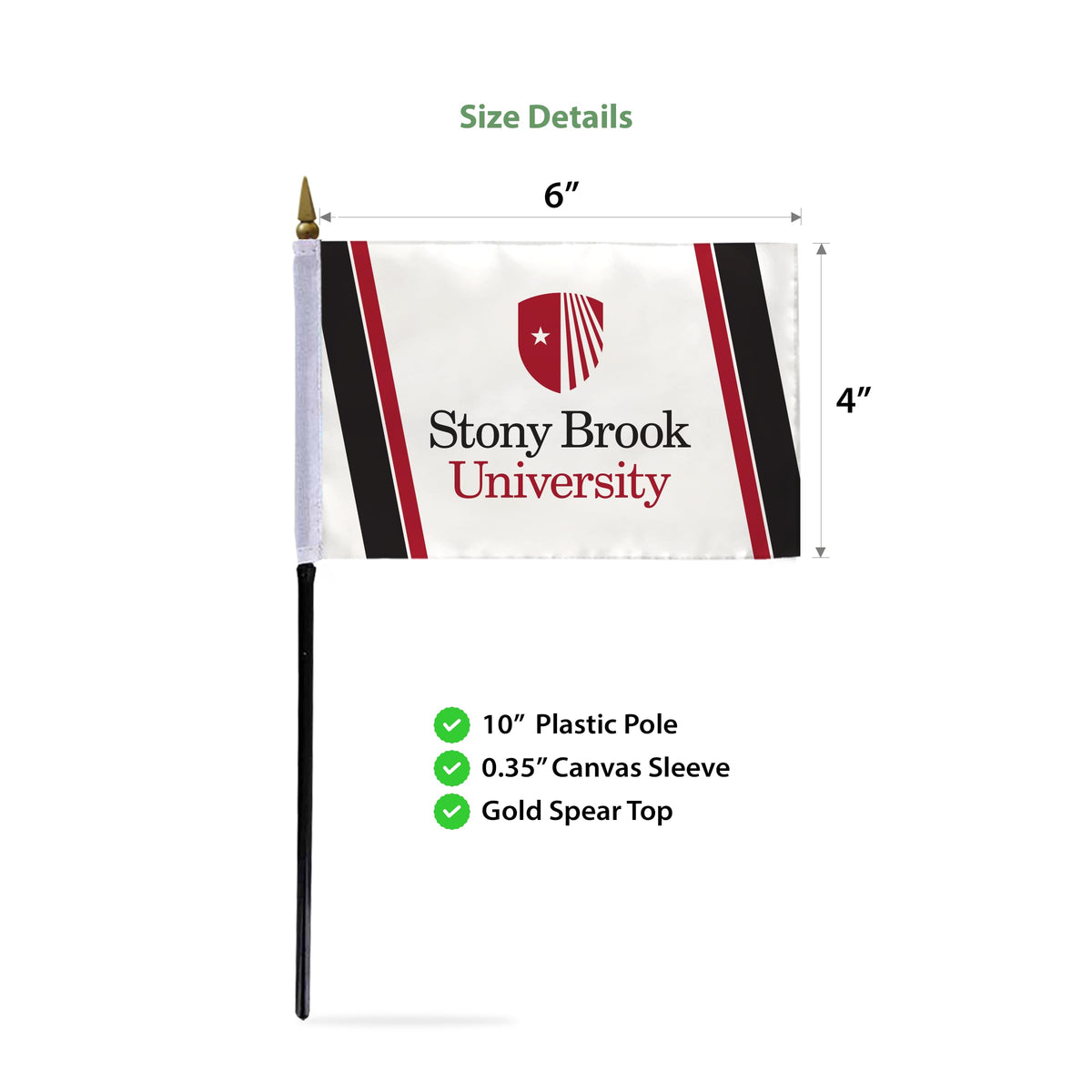 AGAS Stony Brook University Stick Flag 4 x 6 inch – Single Sided Printed Polyester Stony Brook Seawolves Flag – Official NCAA SBU Product – Desk Display with 11 inch Plastic Pole and Black Base