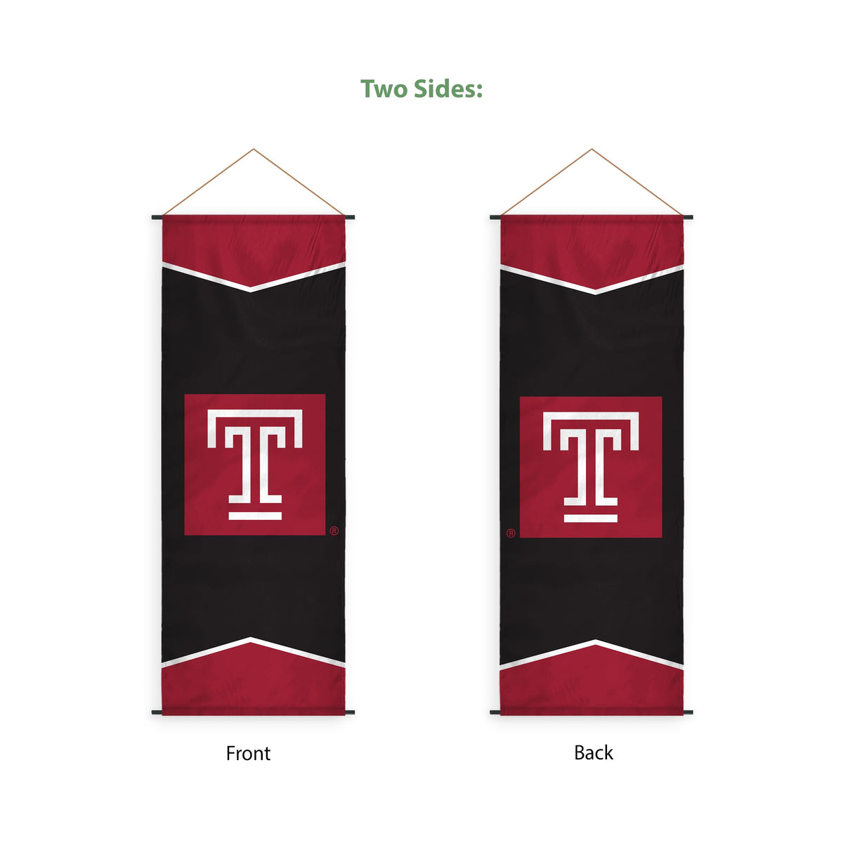 AGAS Temple University T Logo Scroll Sign 17.5 x 48 inch – Single Sided Printed Polyester – Officially Licensed NCAA Product – Temple Owls Hanging Scroll Sign with PVC Poles and Hanging Cord