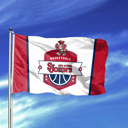 AGAS St. John's University Flag 12 x 18 inch – Single Sided Printed Polyester SJU Red Storm Basketball Crest Design – Official NCAA Red Storm Flag – Outdoor Display with Canvas Header, Brass Grommets and Reinforced Stitched Edges