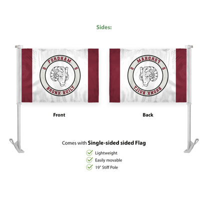 AGAS Fordham University Premium Car Flag 10.5 x 15 inch – Single Sided Printed Wrap Knitted Polyester Fordham Rams Flag Bronx Built Design – Official NCAA Product – Fordham University Vehicle Flag with 19 inch Stiff Pole and 1 inch Sleeve