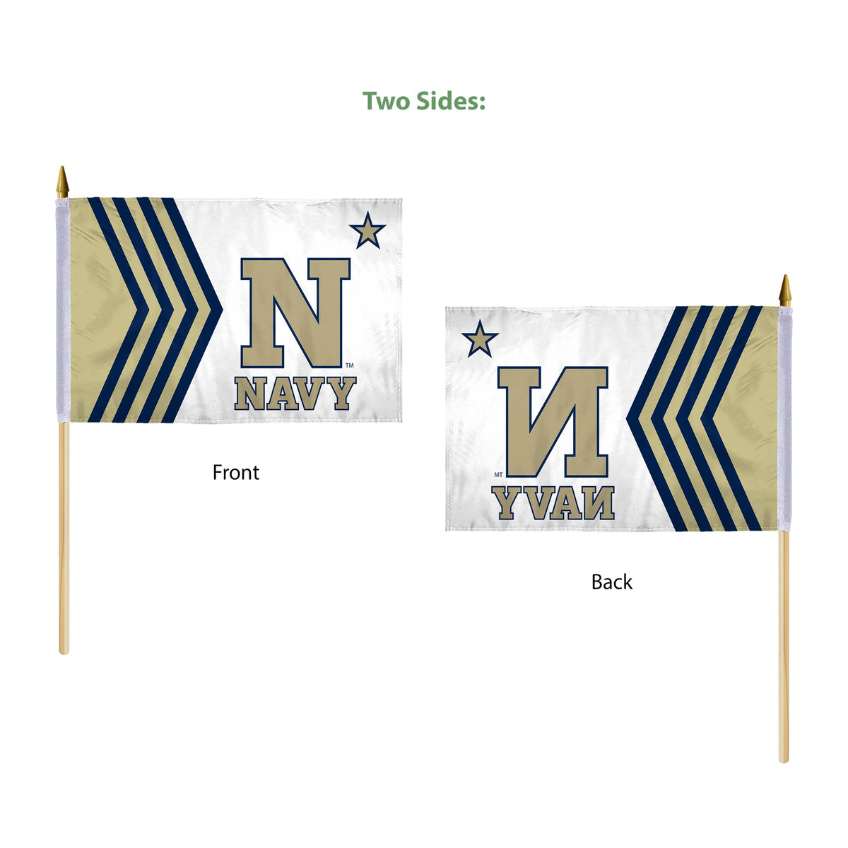 AGAS Annapolis Naval Academy N-Star Logo USNA flags on sticks 12" x 18" - Single-Reverse Printed Polyester - 24" Wooden Dowel