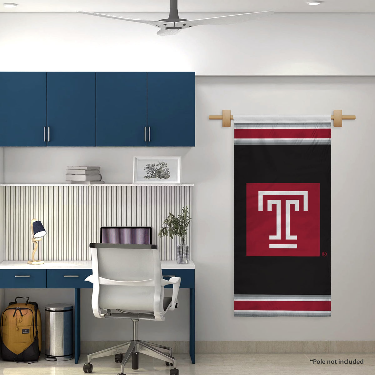 AGAS Temple University T Logo Vertical Banner 2 x 4 ft – Single Sided Printed Polyester with Bleed Through – Officially Licensed NCAA Product – Temple Owls Hanging Banner with 1.5 inch Pole Sleeve and Reinforced Stitching Individually Bagged