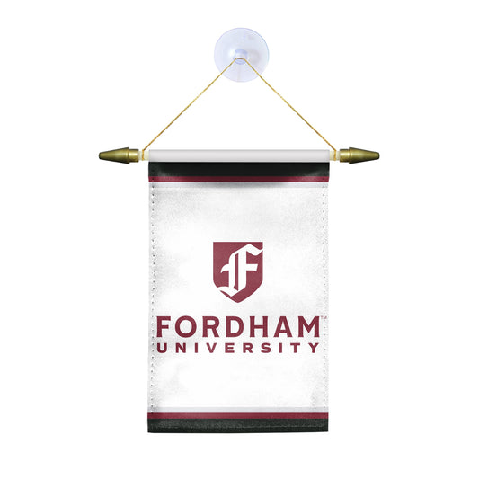 AGAS Fordham University Mini Banner 4 x 6 inch – Single Sided Printed Satin Fordham Rams Banner with F Logo – Official NCAA Product – Fordham University Hanging Banner with Cross Bar, Hanging Cord and Suction Cup