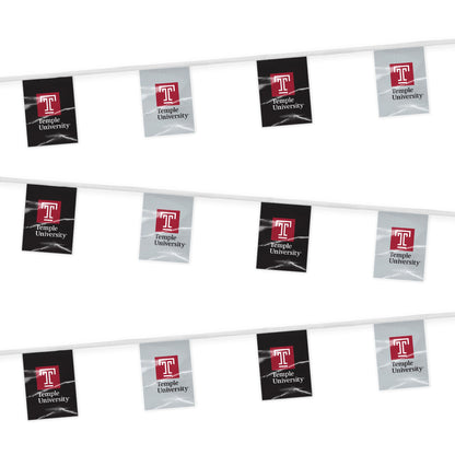 AGAS Temple University T Logo and Text Rectangle Pennant Banner String 9 x 12 inch – 30 ft Flags – Single Sided Printed 9 Mil Poly – Officially Licensed NCAA Product – Temple Owls Party Banner with 18 Pennants Individually Bagged