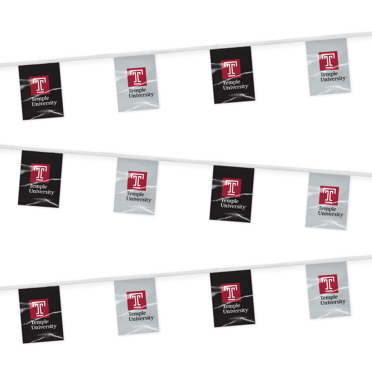 AGAS Temple University T Logo and Text Rectangle Pennant Banner String 9 x 12 inch – 30 ft Flags – Single Sided Printed 9 Mil Poly – Officially Licensed NCAA Product – Temple Owls Party Banner with 18 Pennants Individually Bagged