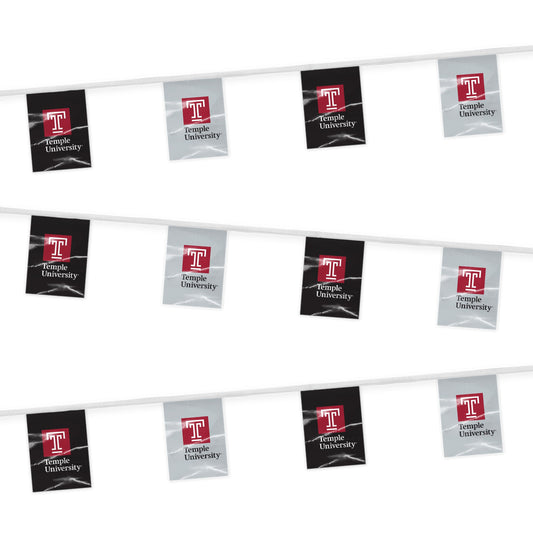 AGAS Temple University T Logo and Text Rectangle Pennant Banner String 9 x 12 inch – 30 ft Flags – Single Sided Printed 9 Mil Poly – Officially Licensed NCAA Product – Temple Owls Party Banner with 18 Pennants Individually Bagged