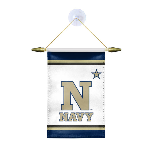 AGAS Small Naval Academy Banner - N Star Navy House Flag with Suction Cup 4x6 Inch - USNA Midshipmen Mini Flags for Car Rearview Mirror and Window Décor