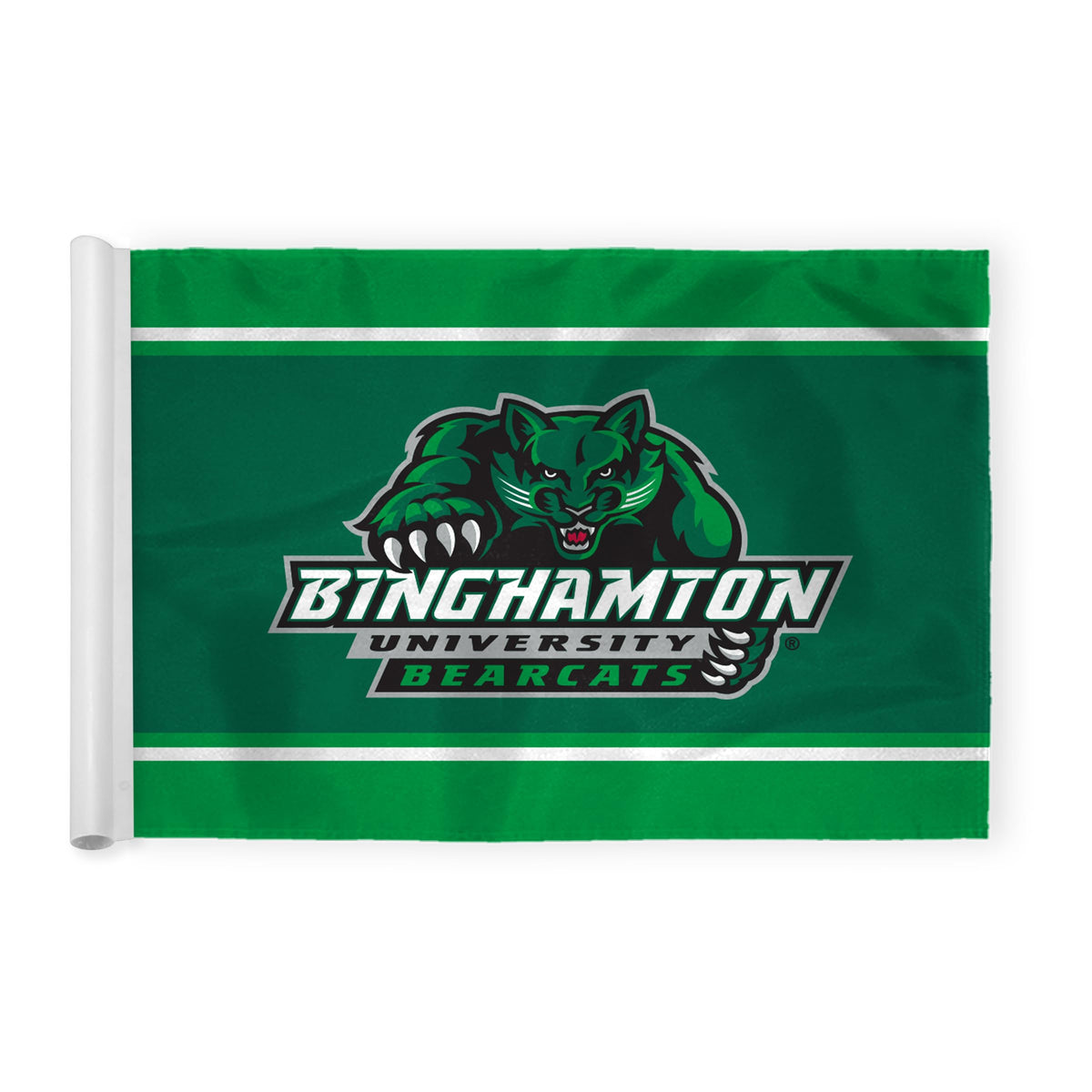 AGAS Binghamton University Golf Flag 14 x 20 inch – Single Sided Printed Nylon BU Bearcats Mascot and Wordmark Design – Official NCAA Binghamton Bearcats Flag – Golf Display with Plastic Tube Insert and Reinforced Stitched Edges