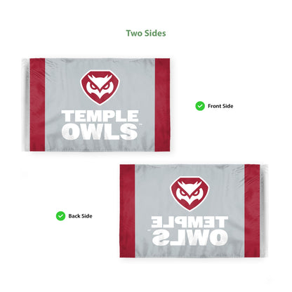AGAS Temple Owls Text and Owl Logo Motorcycle Flag 6 x 9 inch – Single Sided Printed Polyester with Bleed Through – Officially Licensed NCAA Product – Temple University Bike Flag with 0.75 inch Canvas Sleeve and Reinforced Stitching - No Pole Included