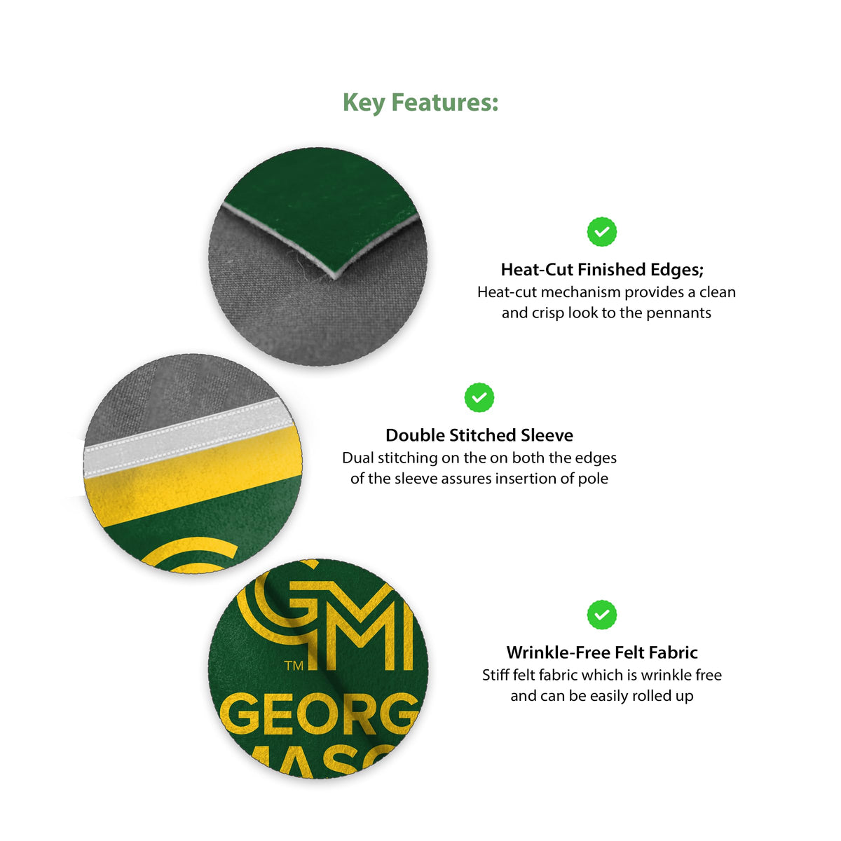 AGAS Mini George Mason GMU University House Flag Wall Hanging Triangle Felt Banner 12 x 18" - with Pole Sleeve