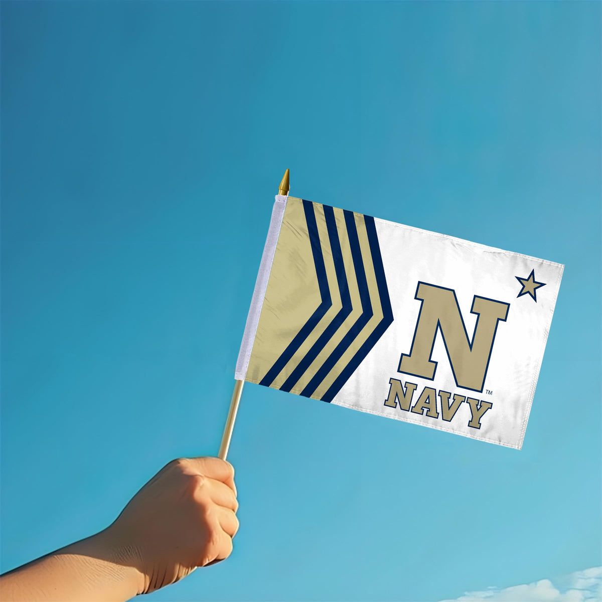 AGAS Annapolis Naval Academy N-Star Logo USNA flags on sticks 12" x 18" - Single-Reverse Printed Polyester - 24" Wooden Dowel