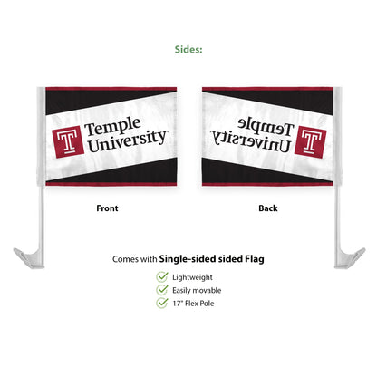 AGAS Temple University Wordmark Economy Car Flag 12 x 16 inch – Single Sided Printed Polyester with Bleed Through – Officially Licensed NCAA Product – Temple Owls Vehicle Flag with 17 inch Flex Pole and 1 inch Closed Top Sleeve
