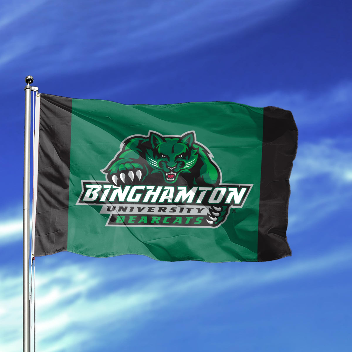 AGAS Binghamton University Flag 2 x 3 ft – Single Sided Printed Polyester BU Bearcats Mascot and Wordmark Design – Official NCAA Binghamton Bearcats Flag – Outdoor Display with Canvas Header, Brass Grommets and Reinforced Stitched Edges