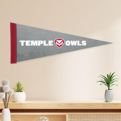 AGAS Temple University Owls Text and Owl Logo Felt Pennant 12 x 30 inch – Single Sided Printed Acrylic Stiff Felt – Officially Licensed NCAA Product – Temple Owls Wall Pennant with 1 inch Header and Heat Cut Edges Individually Bagged