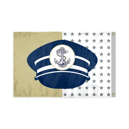 AGAS USNA Anchor Polyester Flag - 3' x 5' - For Outdoor Use - Single-Reverse Print with Brass Grommets - Authentic Navy Yard Flags