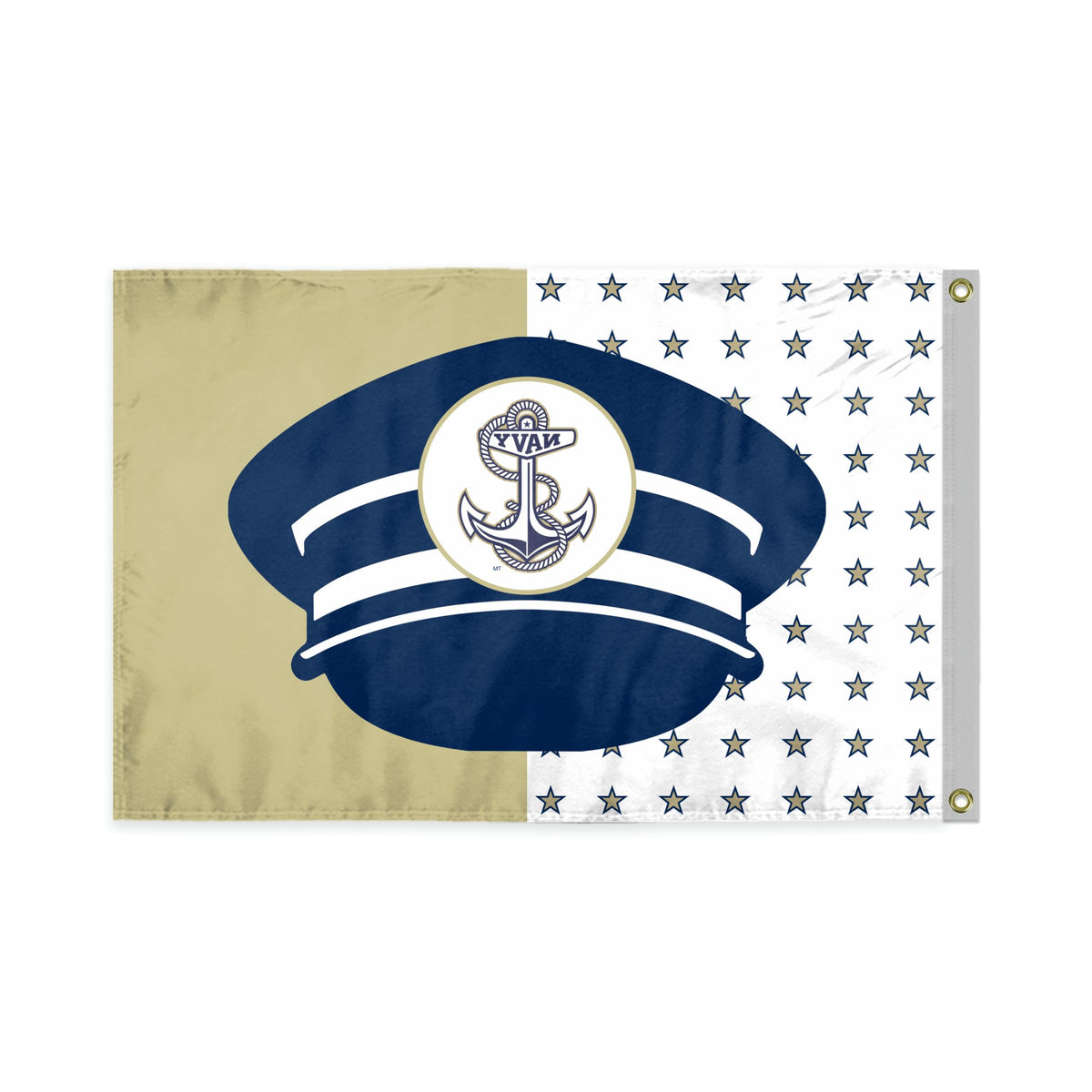 AGAS USNA Anchor Polyester Flag - 3' x 5' - For Outdoor Use - Single-Reverse Print with Brass Grommets - Authentic Navy Yard Flags