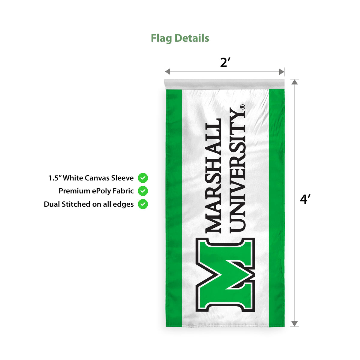 Marshall University Vertical Banner 2 x 4 ft