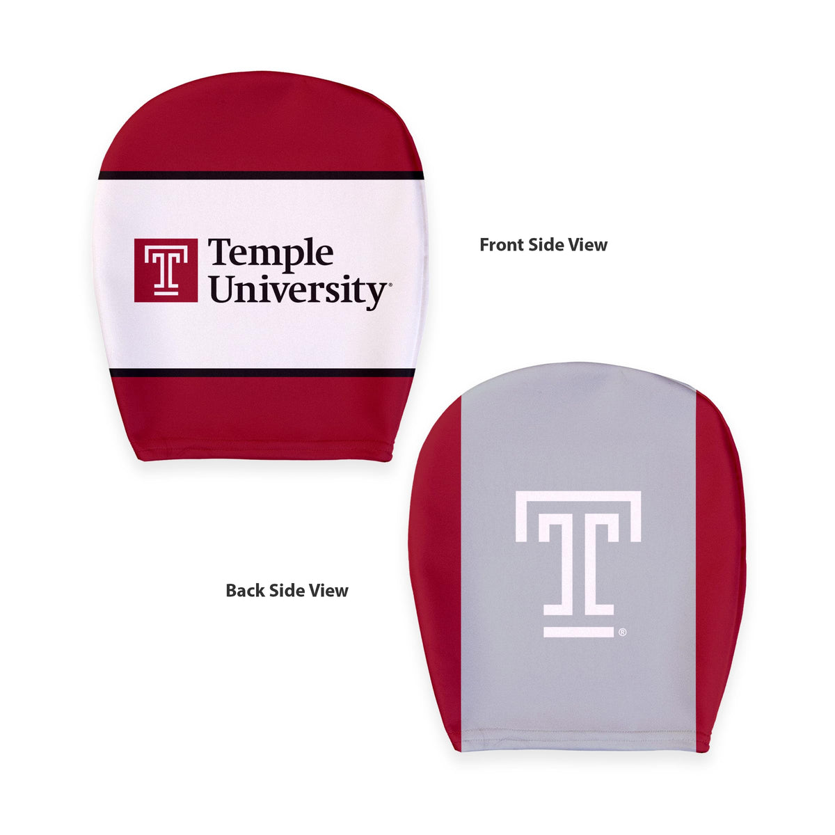 AGAS Temple University Wordmark and Block T Headrest Cover 9 x 10.5 inch – Spandex Poly 1 Ply Stretch Fit – Officially Licensed NCAA Product – Temple Owls Car Seat Headrest Cover with Elastic Band