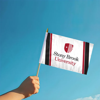 AGAS Stony Brook University Stick Flag 12 x 18 inch – Single Sided Printed Polyester Stony Brook Seawolves Flag – Official NCAA SBU Product – Handheld Display with 24 inch Wood Pole and Gold Spear Top