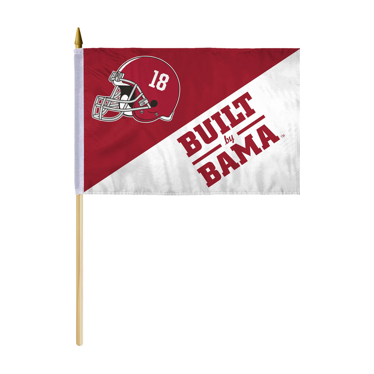 AGAS Large Alabama University Crimson Tide flags on sticks 12" x 18" - Single-Reverse Printed Polyester - 24" Wooden Dowel - Hand Held Champions Title Flag Sticks