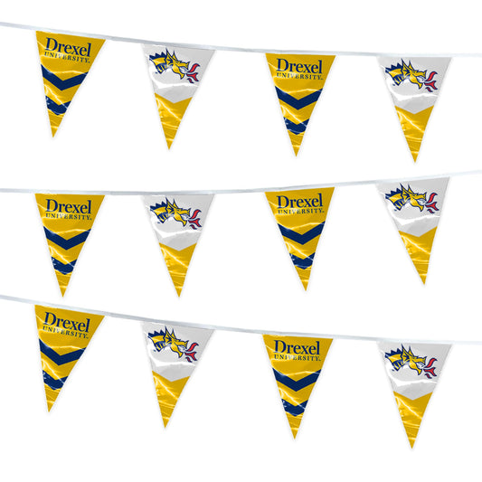 AGAS 15' Drexel DU Dragons Pennant Banner, Navy Triangle Flag Bunting Party Decorations, Game Day, Dorms, College Party V-Shaped Streamers, Drexel Bunting