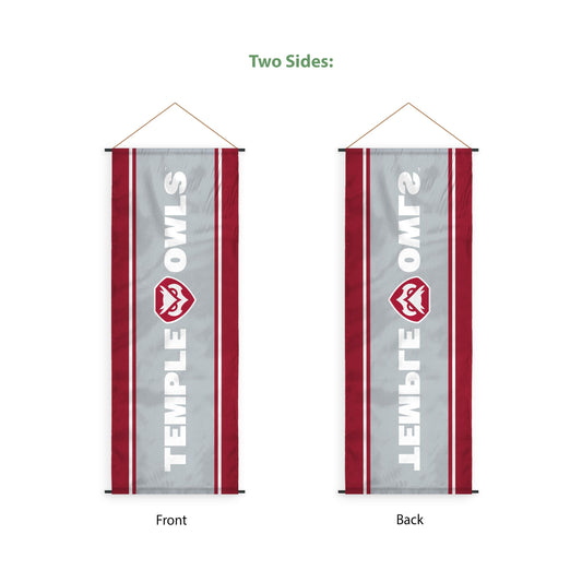 AGAS Temple University Temple Owls Vertical Scroll Sign 17.5 x 48 inch – Single Sided Printed Polyester – Officially Licensed NCAA Product – Temple Owls Hanging Scroll Sign with PVC Poles and Hanging Cord
