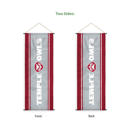 AGAS Temple University Temple Owls Vertical Scroll Sign 17.5 x 48 inch – Single Sided Printed Polyester – Officially Licensed NCAA Product – Temple Owls Hanging Scroll Sign with PVC Poles and Hanging Cord