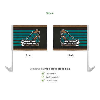 AGAS Coastal Carolina CCU University Logo Flag for Car 12x16 Inch, Licensed Chanticleers Car Window Flag - 17" Flex Pole, Single Reverse Printed Polyester