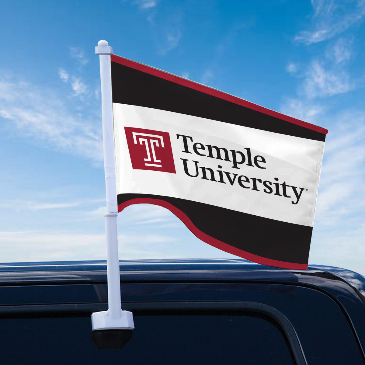 AGAS Temple University Wordmark Premium Car Flag 10.5 x 15 inch – Single Sided Printed Wrap Knitted Polyester with Bleed Through – Officially Licensed NCAA Product – Temple Owls Vehicle Flag with 19 inch Stiff Pole and 1 inch Sleeve