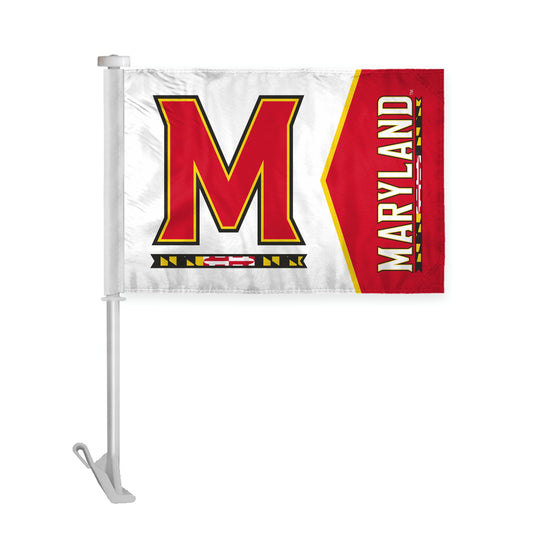 AGAS Double-Sided Maryland UMD Terrapins Car Flag - 10.5x15 inch Double-Sided Printed Wrap Knitted Polyester - 19" Unbreakable Plastic Pole - Auto Flags