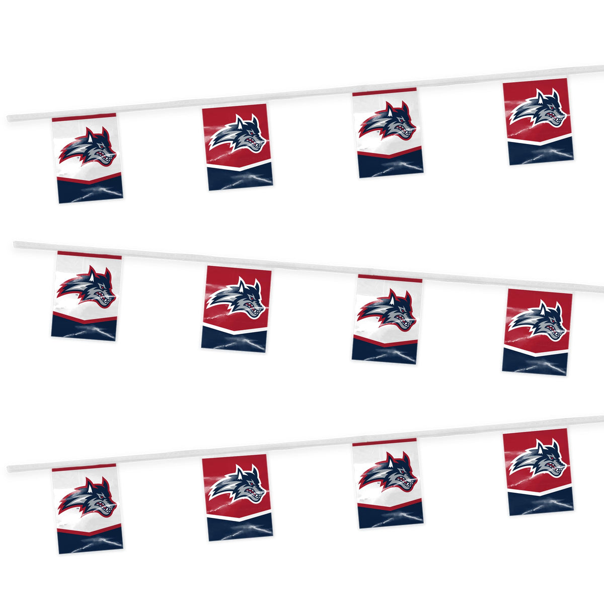AGAS Stony Brook University Rectangle Pennant Banner String 9 x 12 inch – 30 ft Pennants Stony Brook Seawolves Wolf Head Design – Official NCAA SBU Product – Party Decoration with 18 Pieces