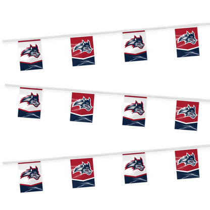 AGAS Stony Brook University Rectangle Pennant Banner String 9 x 12 inch – 30 ft Pennants Stony Brook Seawolves Wolf Head Design – Official NCAA SBU Product – Party Decoration with 18 Pieces