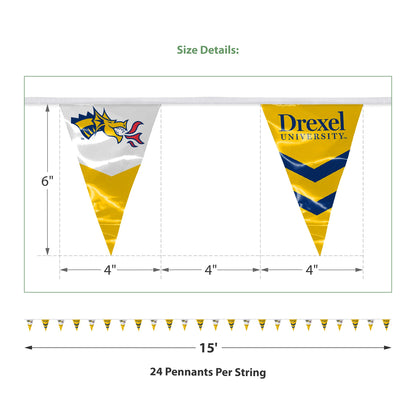 AGAS 15' Drexel DU Dragons Pennant Banner, Navy Triangle Flag Bunting Party Decorations, Game Day, Dorms, College Party V-Shaped Streamers, Drexel Bunting