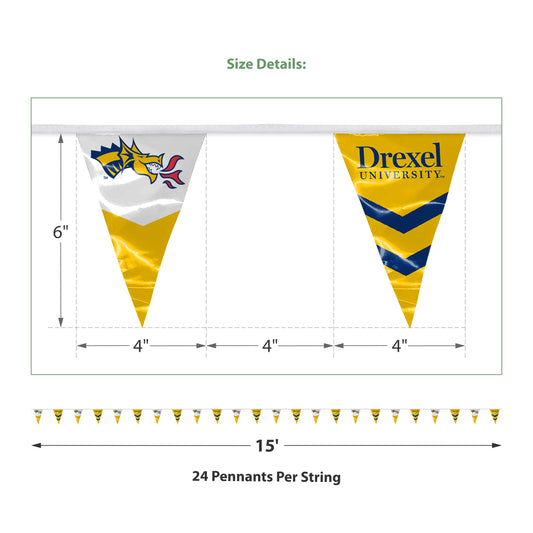 AGAS 15' Drexel DU Dragons Pennant Banner, Navy Triangle Flag Bunting Party Decorations, Game Day, Dorms, College Party V-Shaped Streamers, Drexel Bunting